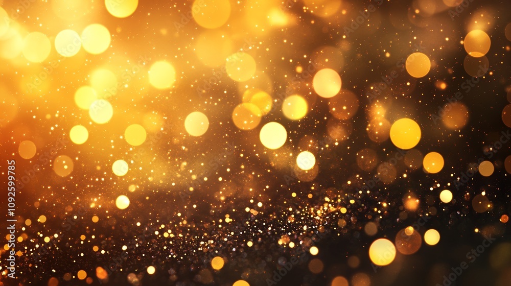 Golden Glitter Circle Lights Bokeh Effect on Warm Dark Background Golden Glitter Circle Lights Bokeh Effect on Warm Dark Background