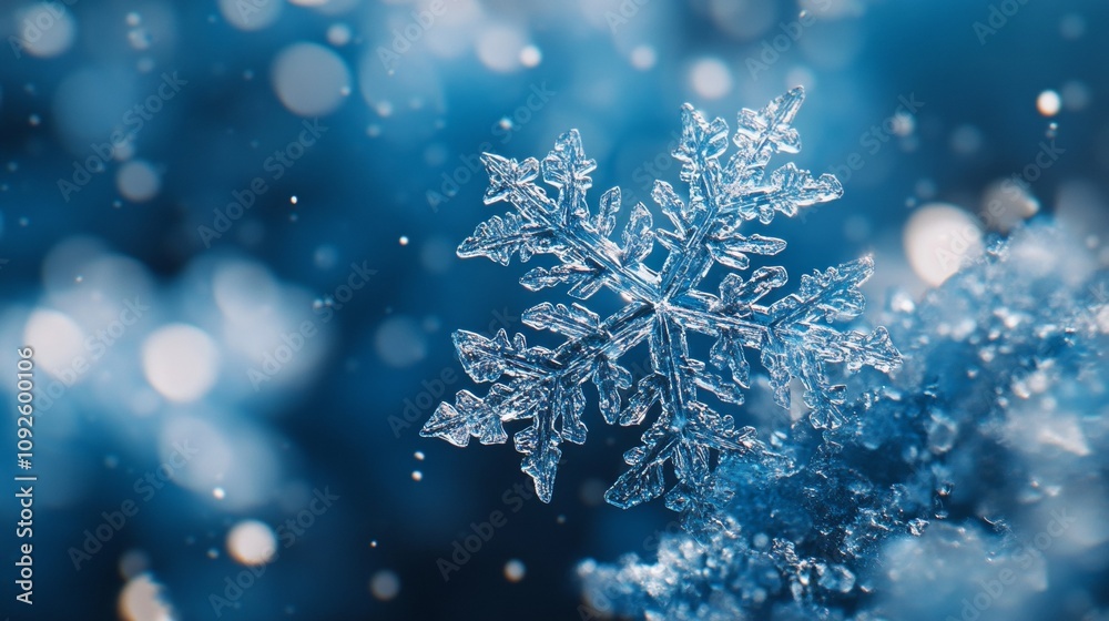 Fototapeta premium Blurry Snowflakes with Pink and Blue Bokeh on Soft Background