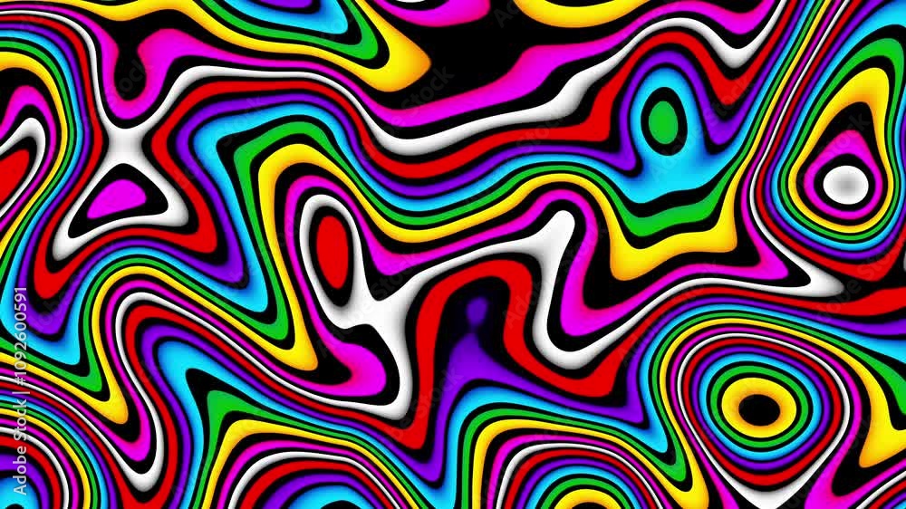 Groovy psychedelic loop background for banner design. Retro 60s 70s psychedelic pattern. Modern wave retro abstract design. Rainbow 60s, 70s