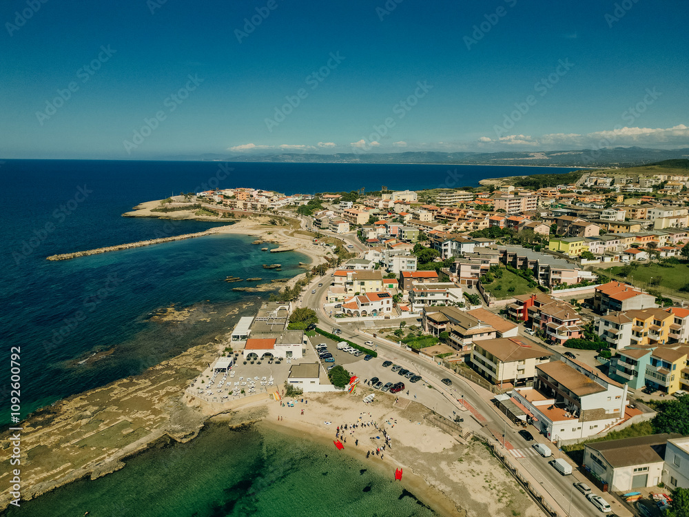 Fototapeta premium beautiful view of the balai promenade with its beautiful beaches, porto torres sardinia