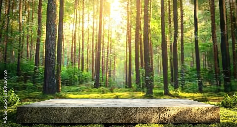 Product Display Podium with a Forest Landscape Background, Perfect for Concept Designs Product Display Podium with a Forest Landscape Background, Perfect for Concept Designs