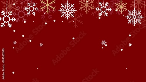 Festive Christmas red background with snowflakes, border design with copy space, motion graphic design 
