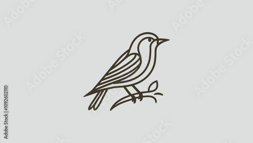 Minimalist Bird Illustration on Branch with Elegant Lines