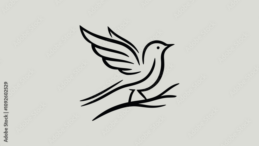 Minimalist Bird Illustration on Branch with Elegant Lines