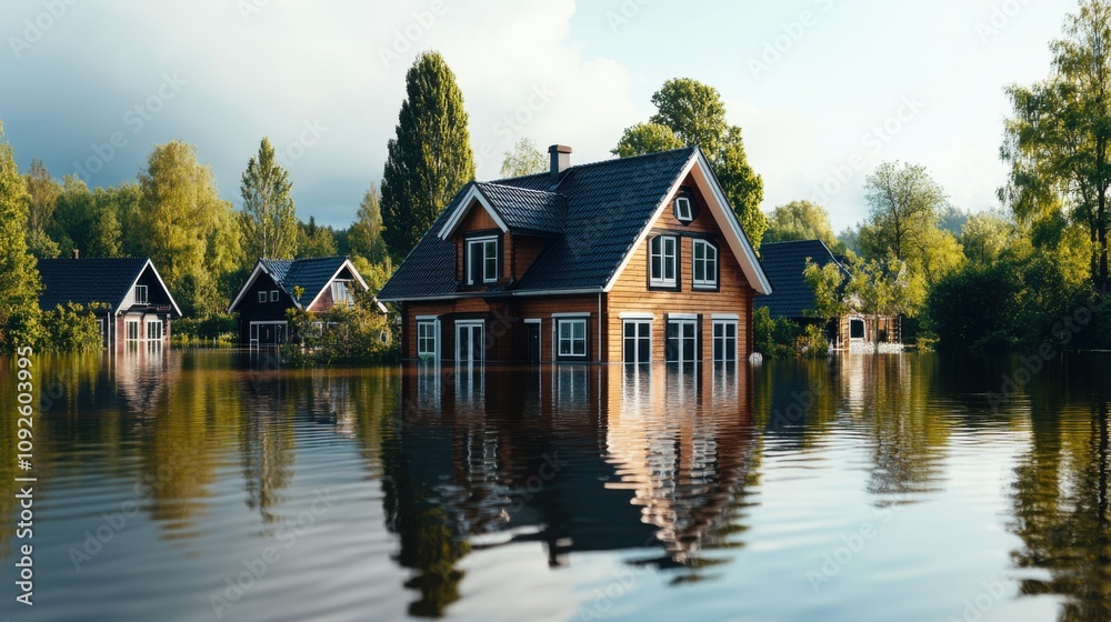 Fototapeta premium Flooded Homes in a Tranquil Environment
