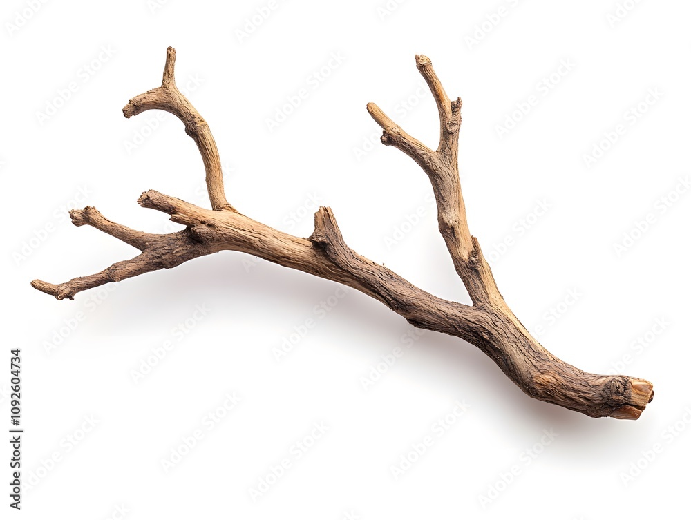 A Single Branch of Dead Wood Isolated Against a White Background A Single Branch of Dead Wood Isolated Against a White Background