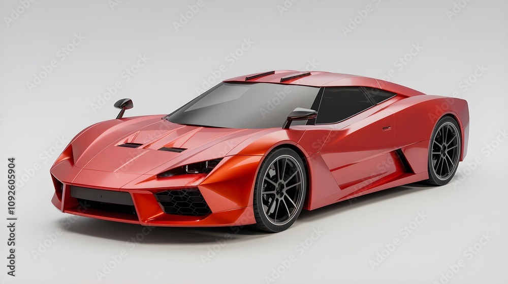 Modern red sports car isolated on a white studio background, showcasing its sleek design and sporty features. AI generated.