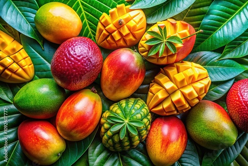 Vibrant Mango Manipulation Design with Tropical Colors and Creative Patterns for Modern Backgrounds