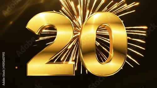 Golden number 20 in a fireworks and celebratory scene for an anniversary or event