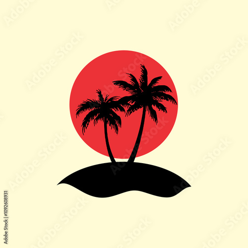 coconut sunset vector illustration logo