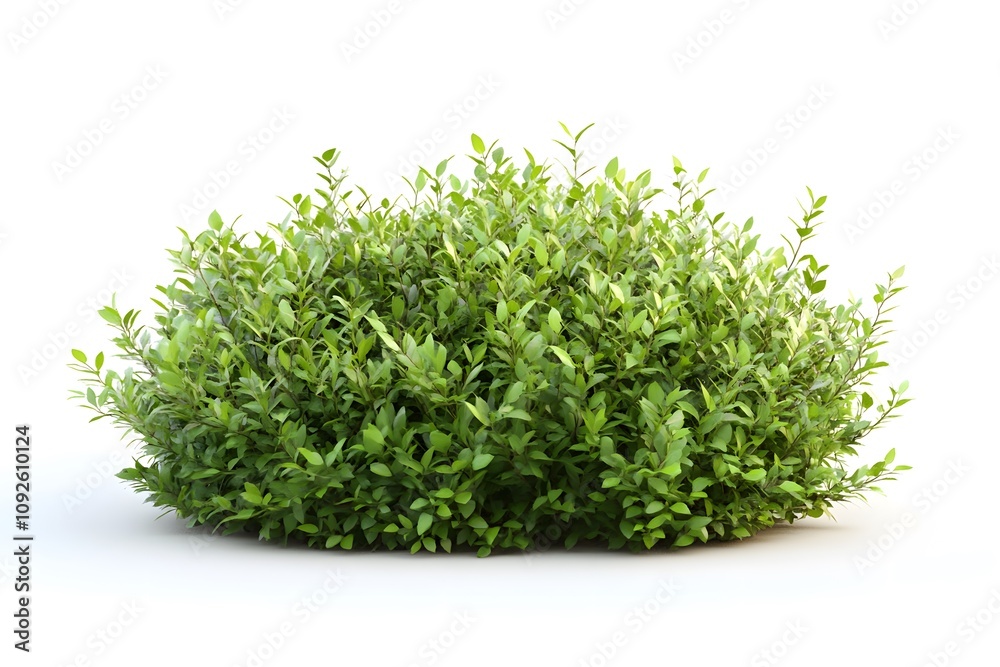 Lush Green Shrub with Small Leaves on a White Background Lush Green Shrub with Small Leaves on a White Background