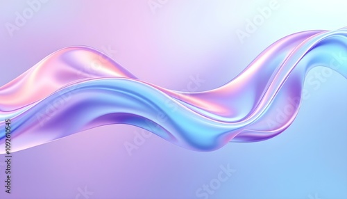 An abstract fluid design featuring vibrant neon colors blending together in a holographic iridescent gradient, creating a mesmerizing curved wave in motion background. Abstract fluid holographic