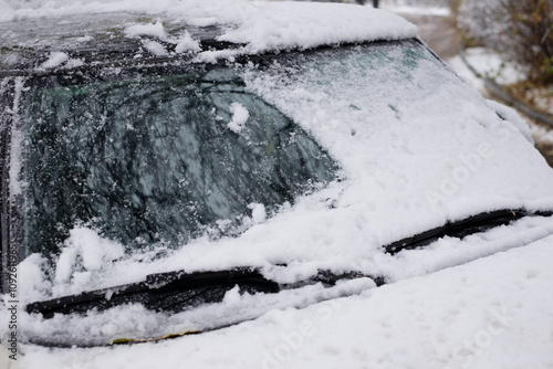 Half-Cleared Car Windshield from Snow