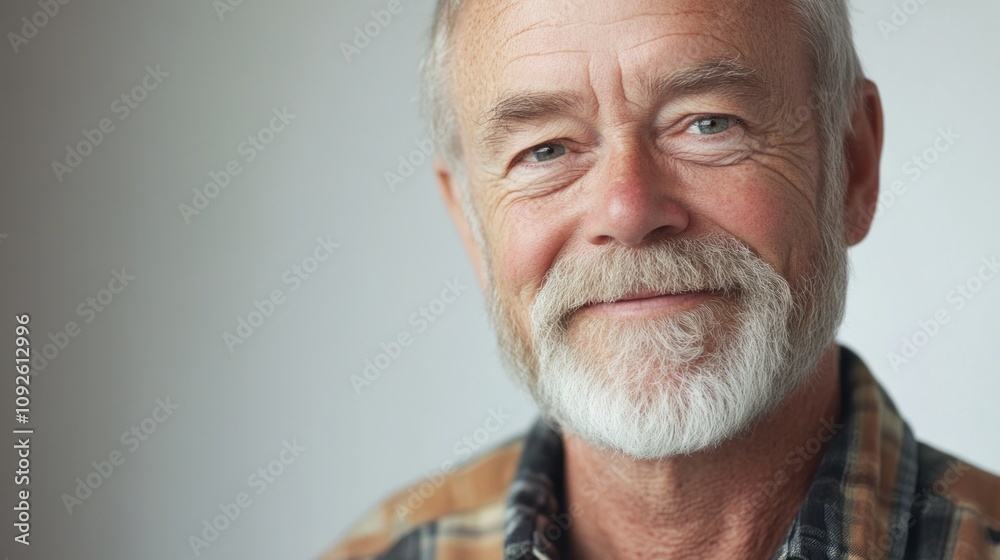 A smiling older man with a beard, wearing a plaid shirt, exuding warmth and friendliness. A smiling older man with a beard, wearing a plaid shirt, exuding warmth and friendliness.