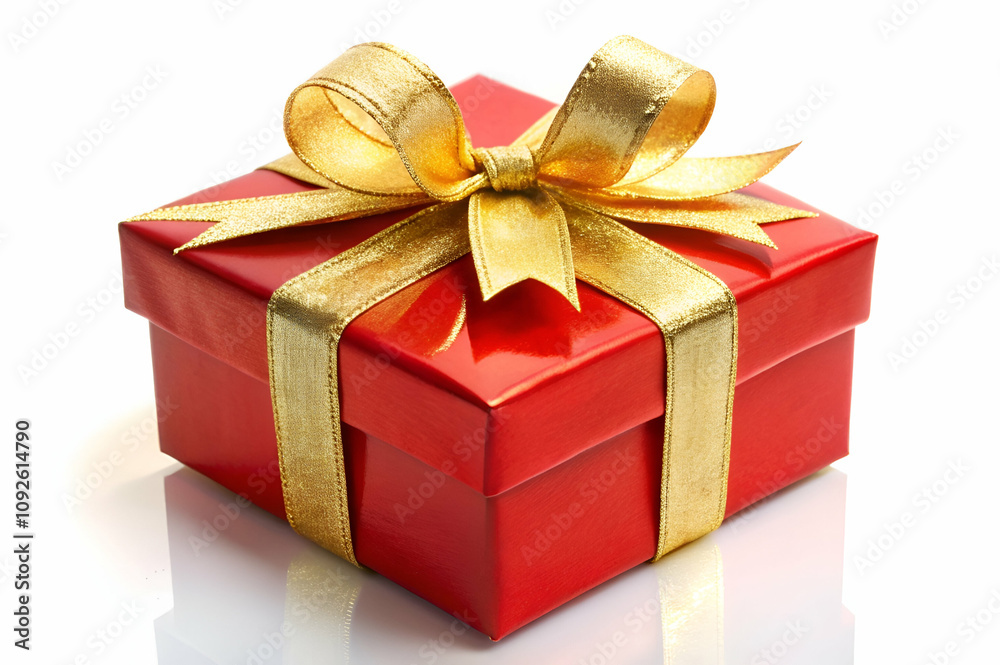 A shiny red gift box adorned with a golden ribbon, perfect for celebrations and special occasions. A shiny red gift box adorned with a golden ribbon, perfect for celebrations and special occasions.