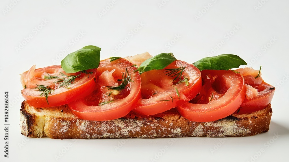 Fresh Gourmet Sandwich with Tomato and Basil Toppings Fresh Gourmet Sandwich with Tomato and Basil Toppings