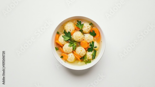 Fluffy Matzah Balls in Soup with Fresh Carrots photo