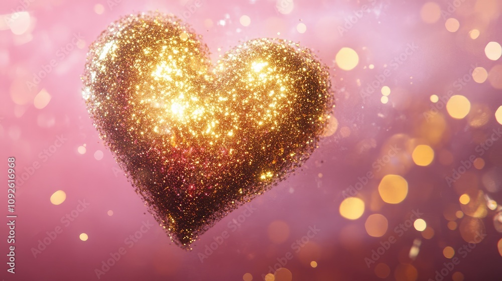Glittering Heart with Sparkling Effects on Pink Background Glittering Heart with Sparkling Effects on Pink Background
