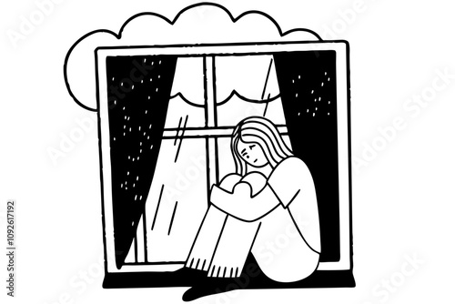 a sad person sitting in front of a window, a storybook illustration, funk art, behance hd, aftereffects, art on instagram