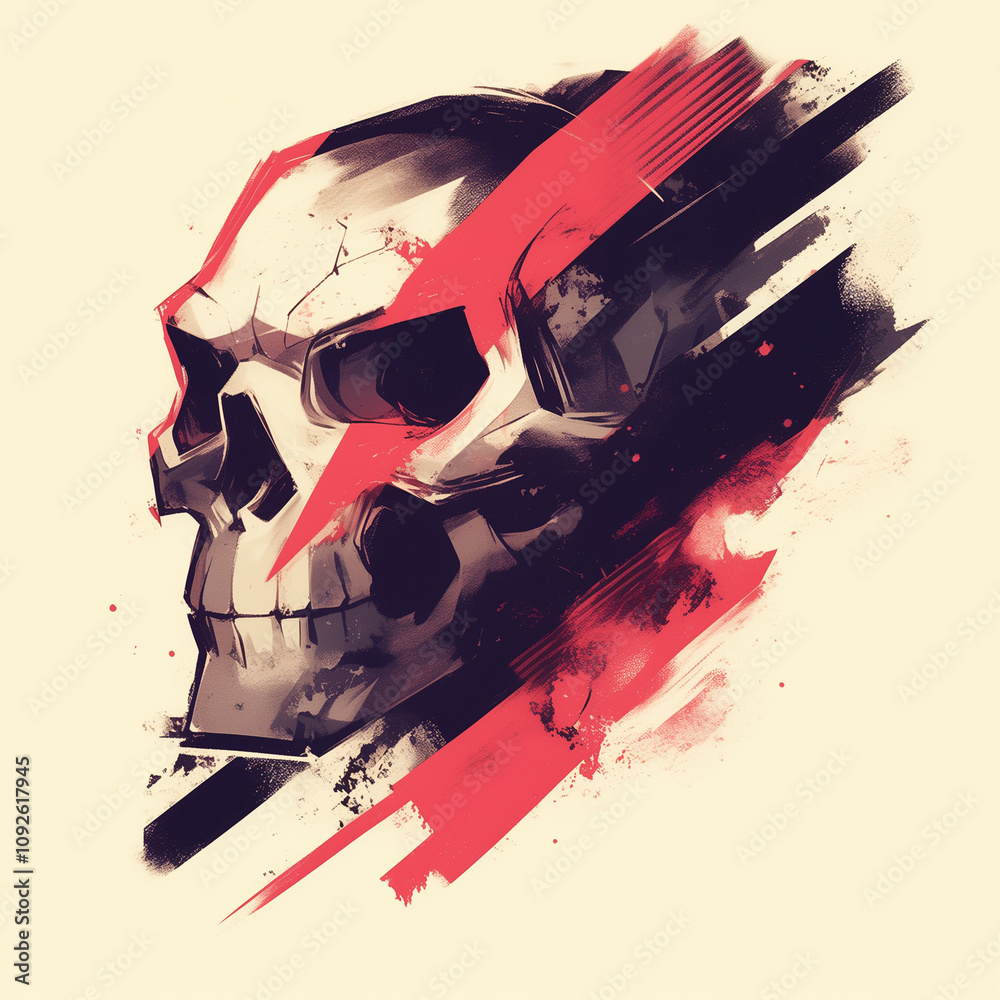 Obraz premium Human skull badge emblem for t-shirt design. Creative poster design. Digital artistic artwork raster bitmap illustration. Graphic design art. AI artwork. 