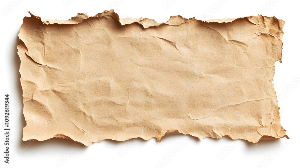 A Single Sheet of Crumpled, Worn Paper with Torn Edges A Single Sheet of Crumpled, Worn Paper with Torn Edges