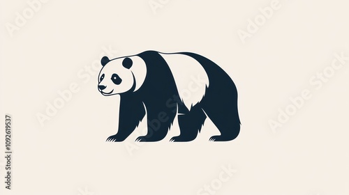 A simple, black and white illustration of a panda bear walking to the right.