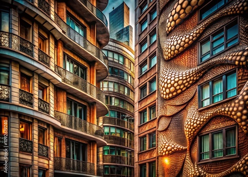 Intricate Architectural Details in Urban Environments Highlighting Skin Bite Patterns on Structures and Surfaces, Capturing the Beauty and Complexity of Urban Textures photo