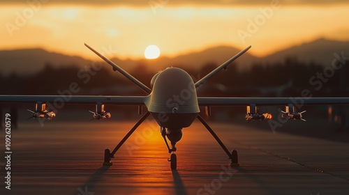 Military Drone at Sunset - Advanced Technology in Action photo