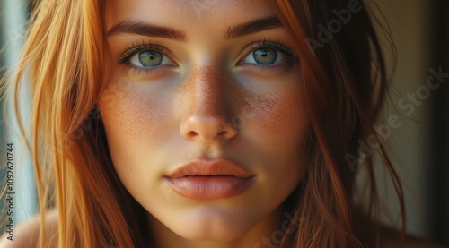 Young woman with striking green eyes