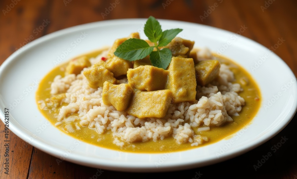 Delicious curry with rice and herbs Delicious curry with rice and herbs