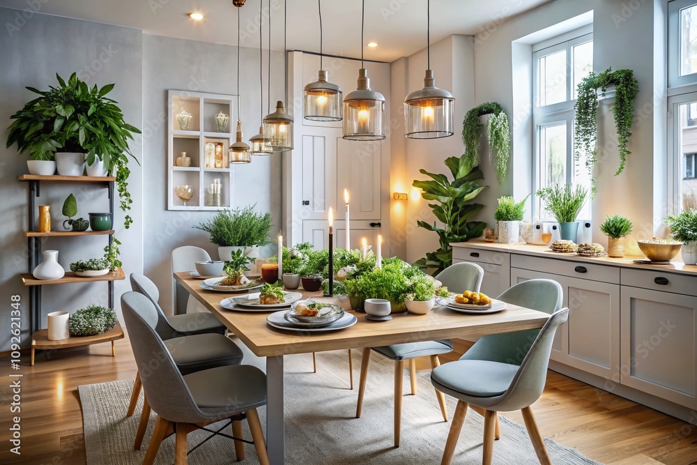 Inviting Scandinavian Dining Room with Soft Tones Showcasing Deliciously Plated Gourmet Dishes Surrounded by Minimalistic Decor and Natural Elements for Food Photography Inviting Scandinavian Dining Room with Soft Tones Showcasing Deliciously Plated Gourmet Dishes Surrounded by Minimalistic Decor and Natural Elements for Food Photography