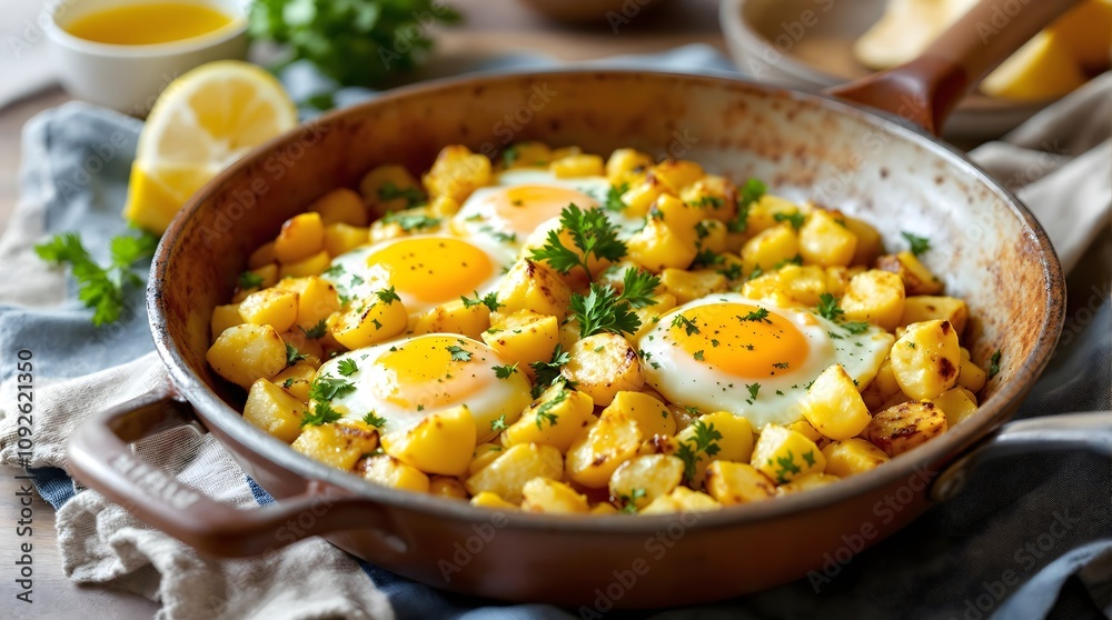 Patates Me Avga (Greek Cuisine) - Fried Potatoes with Eggs Patates Me Avga (Greek Cuisine) - Fried Potatoes with Eggs