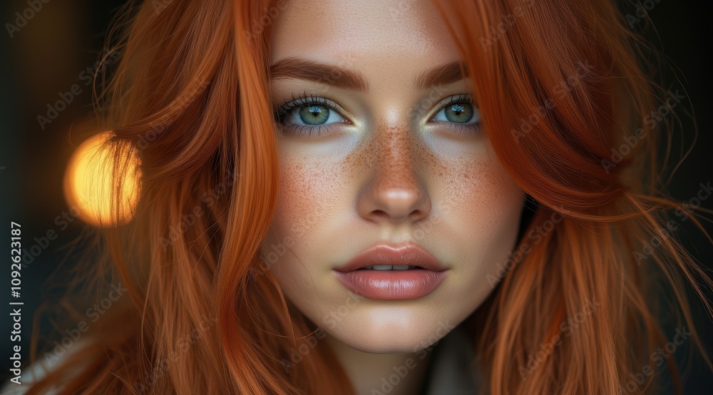 Close-up of a young woman with vibrant red hair. Close-up of a young woman with vibrant red hair.