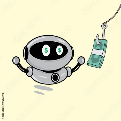 Robot trading vector art illustration suitable use to describe chasing money