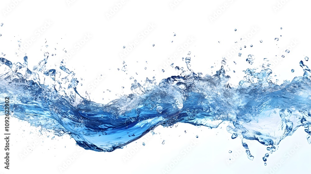 Blue Water Splash and Droplets on a White Background Blue Water Splash and Droplets on a White Background
