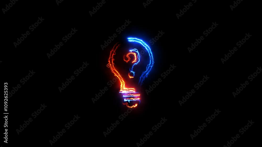 Animation of a neon light bulb with a question mark.thinking idea icon concept Animation of a neon light bulb with a question mark.thinking idea icon concept