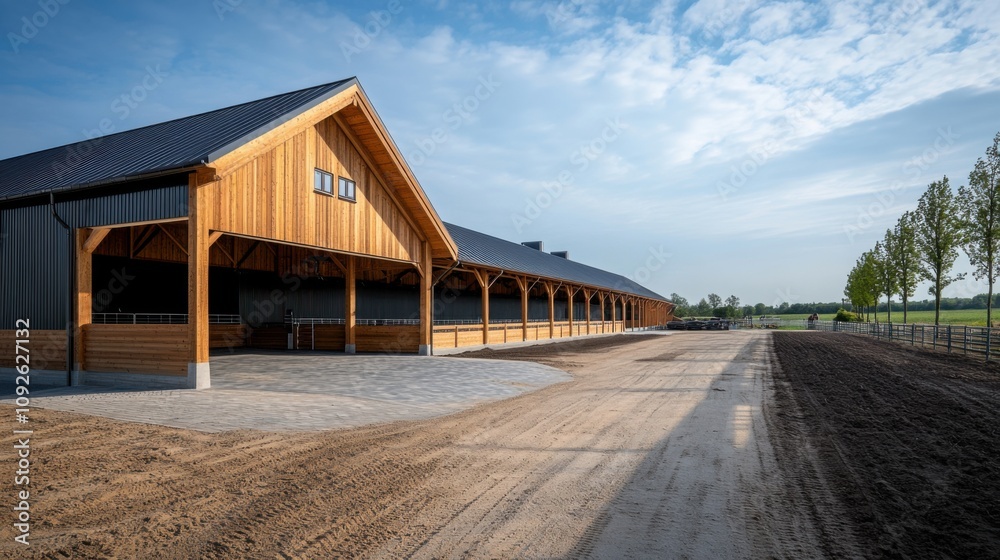 Modern Dairy Farm Building with Spacious Exterior Modern Dairy Farm Building with Spacious Exterior