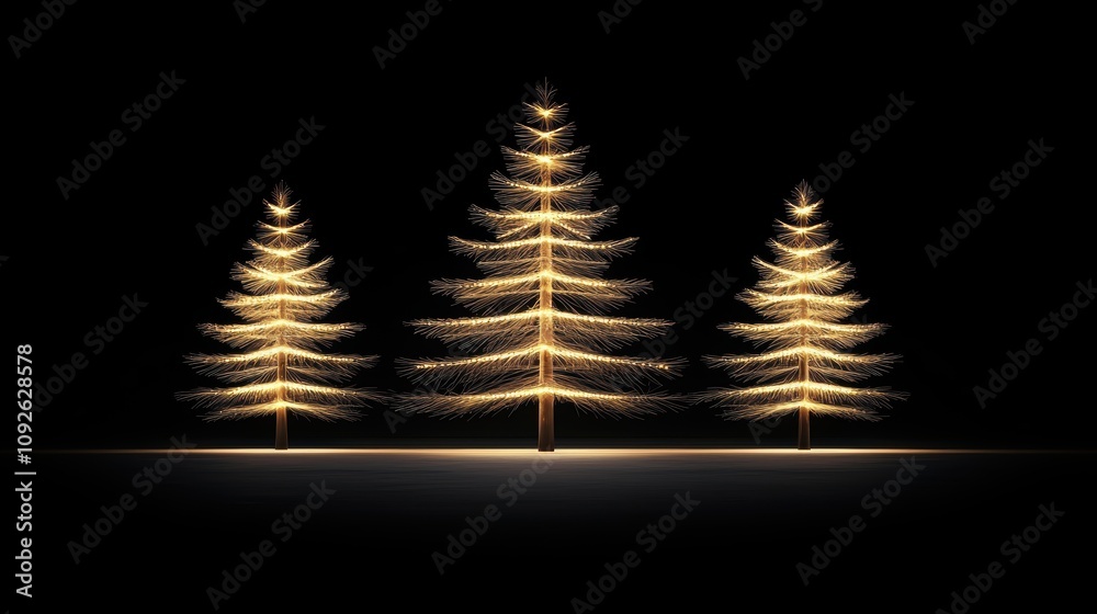 Obraz premium Illuminated Christmas Trees Against a Dark Background for Festive Spirit