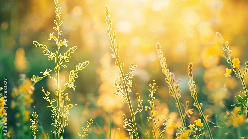 Sunlit wildflowers in a meadow evoke springtime renewal and Earth Day celebration Sunlit wildflowers in a meadow evoke springtime renewal and Earth Day celebration