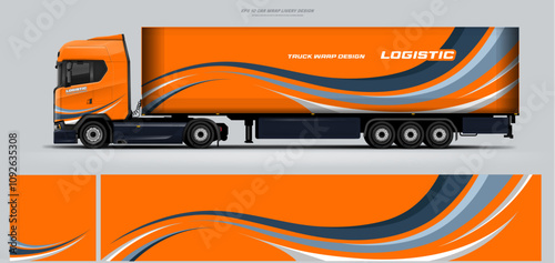 truck trailer livery design template. Truck Cargo delivering vehicle paintjob. Mock up and design on separate layers vector files.