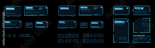 Modern set interactive elements blocks and frames for technological HUD interface. Vector set techno blocks and frames with information and data for communication and correspondence