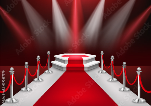 Red Carpet Leading to Stage with Spotlights