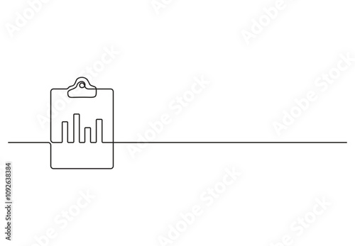 Continuous single line drawing of clipboard. Growth graph icon business, bar chart, object single line drawing. One line art. Doodle vector illustration