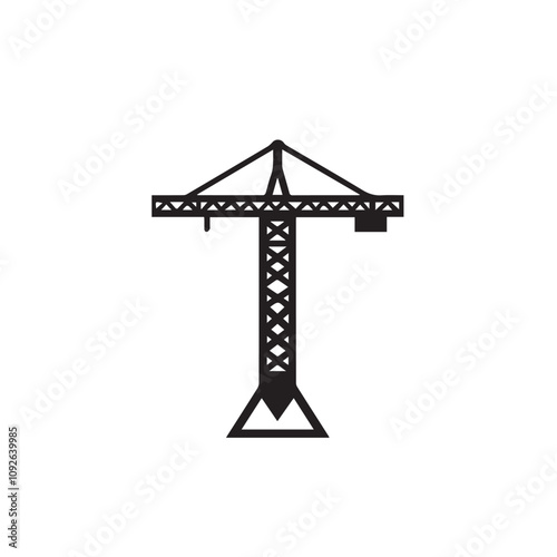 Tower crane In cartoon, hand-drawn flat style. image for social media, websites and UI. Isolated 2D vector design in logo, icon, sketch style, simple line vector, single color. AI Generative Art.