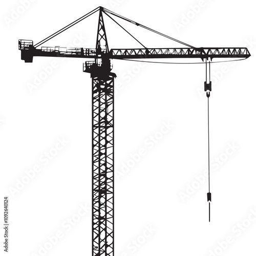 Tower crane In cartoon, hand-drawn flat style. image for social media, websites and UI. Isolated 2D vector design in logo, icon, sketch style, simple line vector, single color. AI Generative Art.