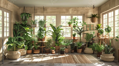 Wallpaper Mural Green paradise of vibrant indoor plants basking in sunlight through large windows Torontodigital.ca
