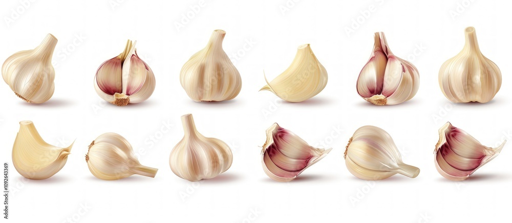 Fototapeta premium Garlic Cloves in Different Positions and Stages