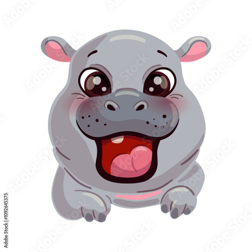 Happy baby hippo on white background. Pygmy hippo. Vector illustration.