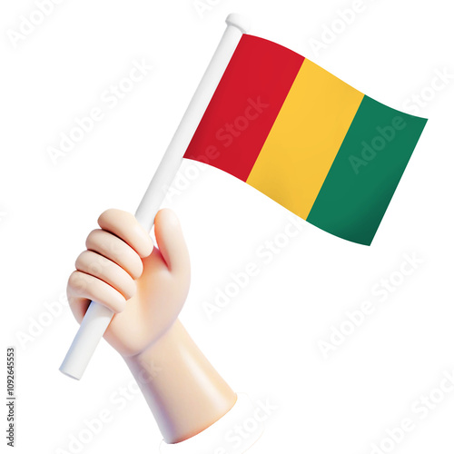  hand waving Guinea flag illustrator country  support 3d cartoon style illustration