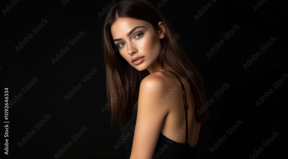 Elegant woman with long hair in soft light Elegant woman with long hair in soft light